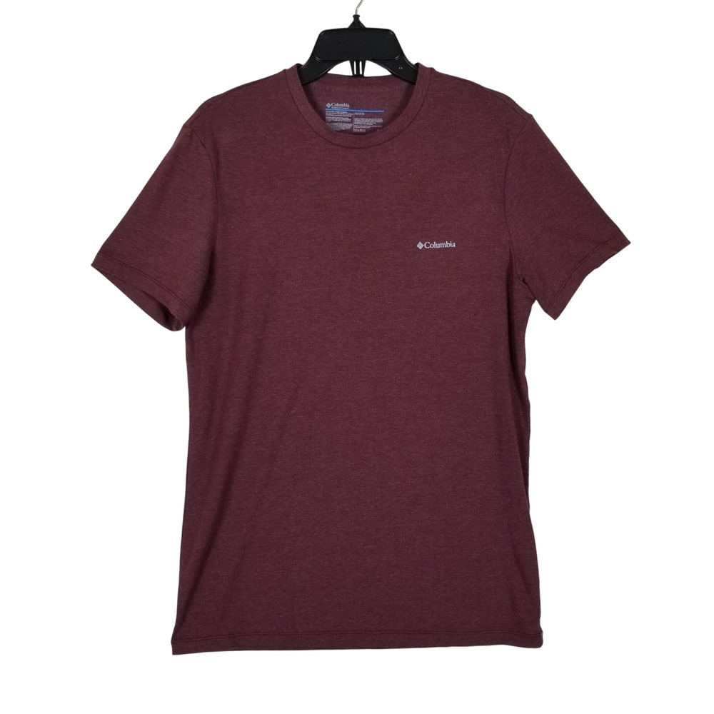 Columbia T-Shirt Mens Size Medium Burgundy Heathered Short Sleeve‎ Logo Stretch